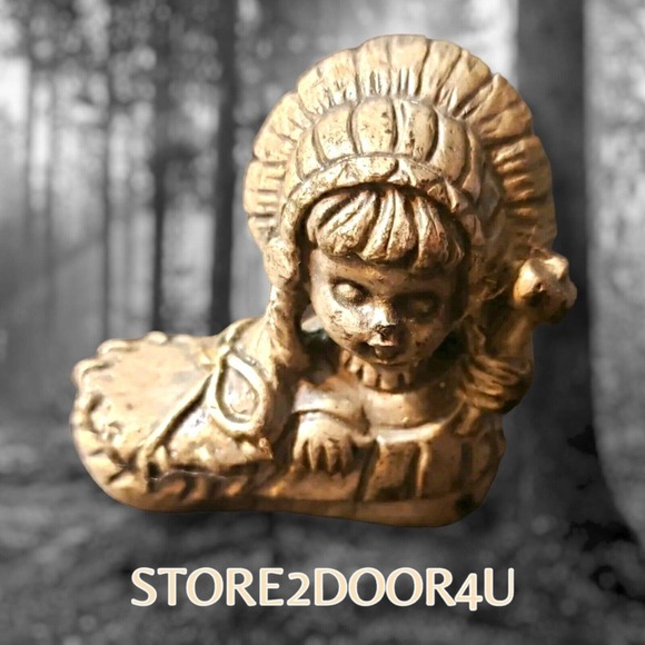 Pewter Metal Figurine in Indian Headress in Shoe Mocassin 3"x 3" - Picture 1 of 5